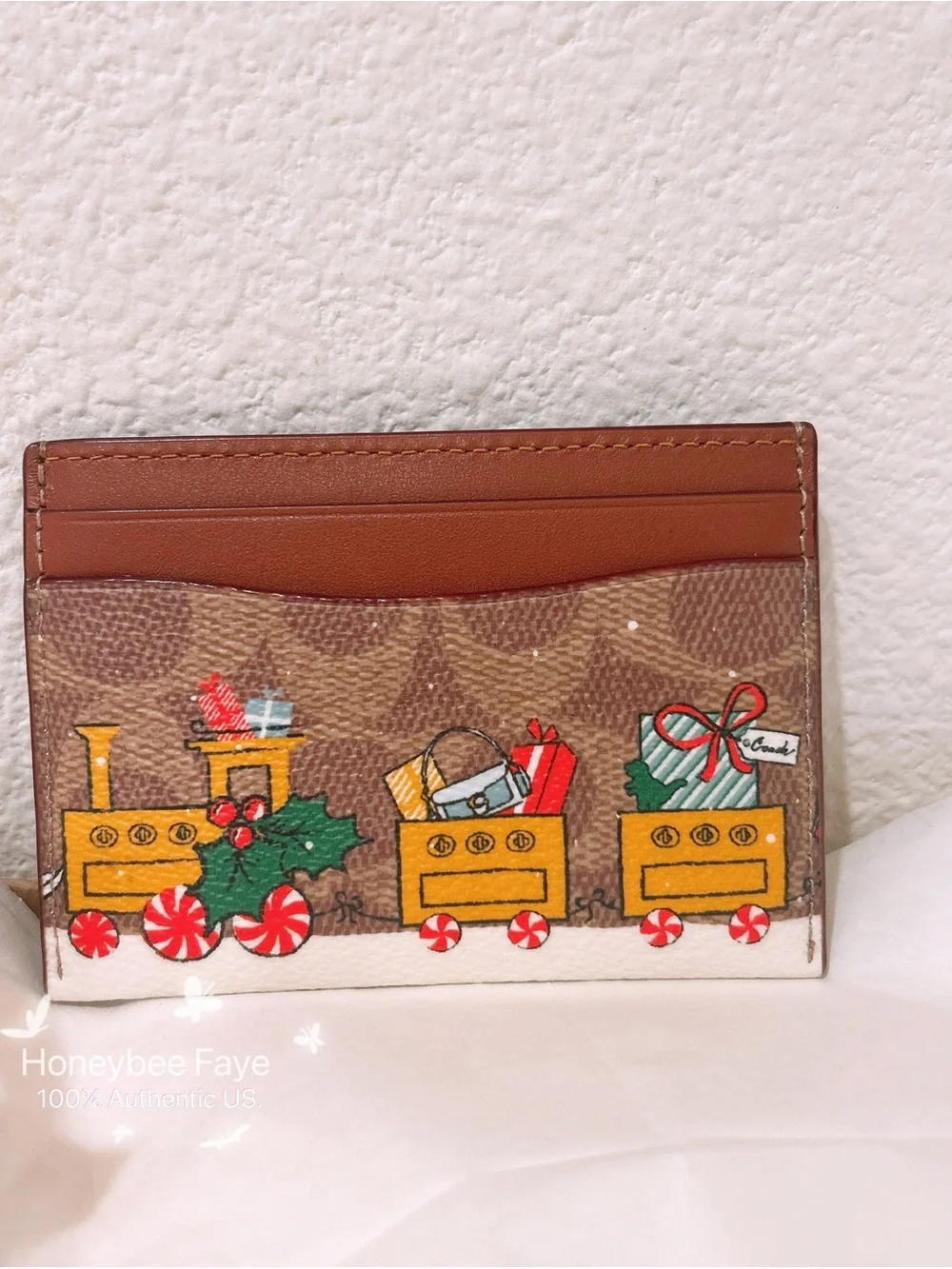 NWT Coach Holiday Essential Card Case In Signature Canvas With Train CY305